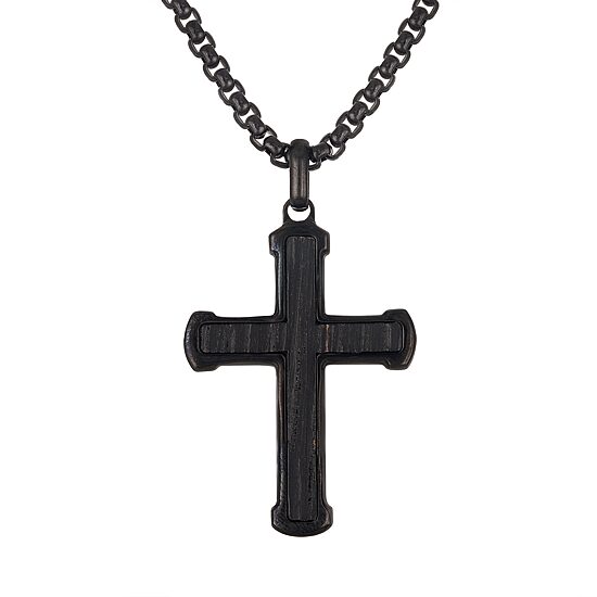 Mens Stainless Steel Cross 24 Inch Pendant Necklace