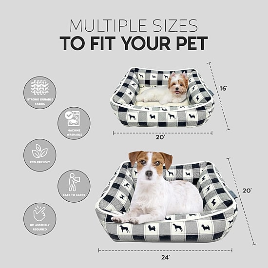 Precious Tails 20" Black Plaid Cuddler Pet Bed