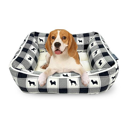 Precious Tails 20" Black Plaid Cuddler Pet Bed