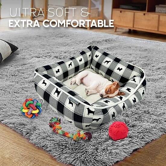 Precious Tails 20" Black Plaid Cuddler Pet Bed