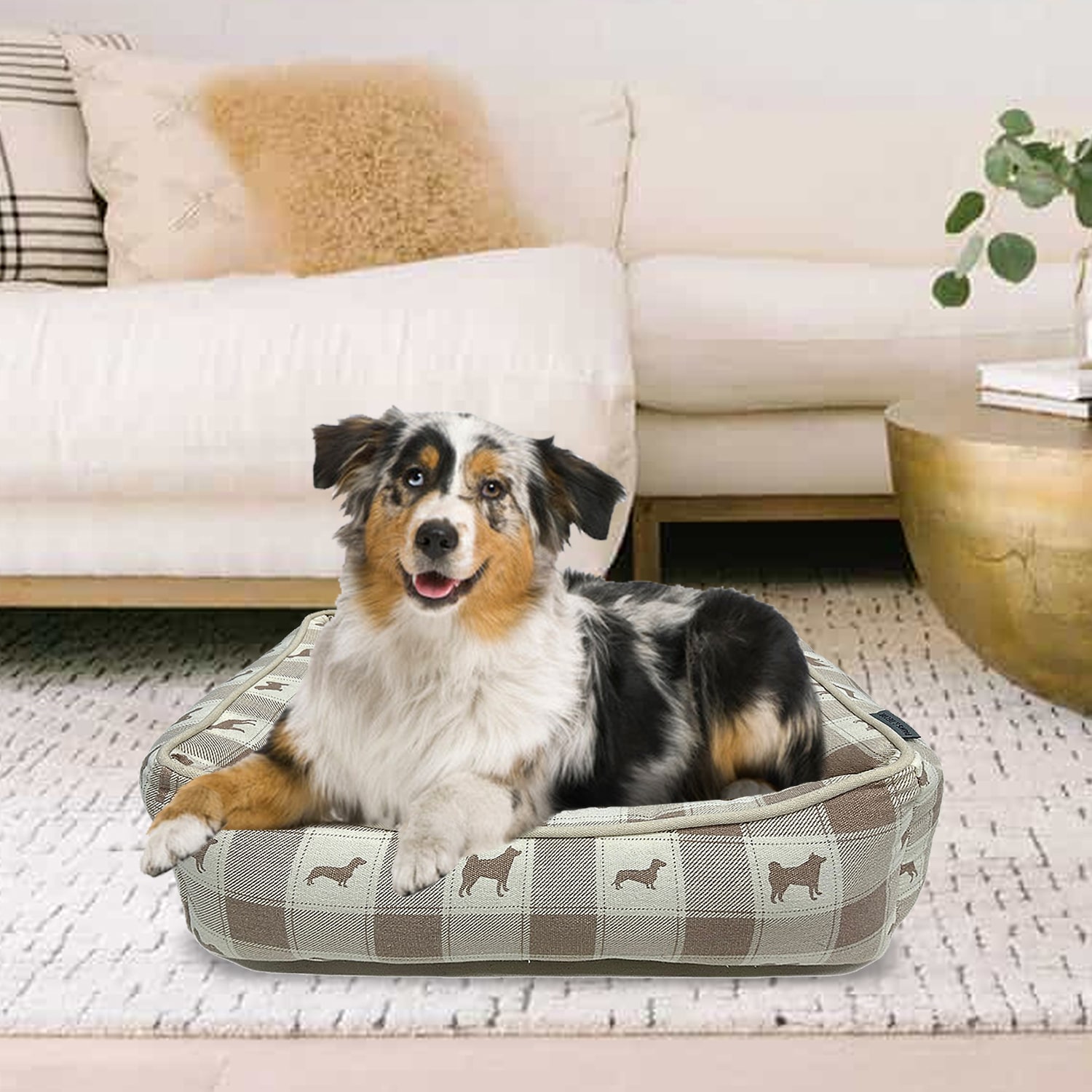 Precious Tails 20" Taupe Plaid Cuddler Pet Bed