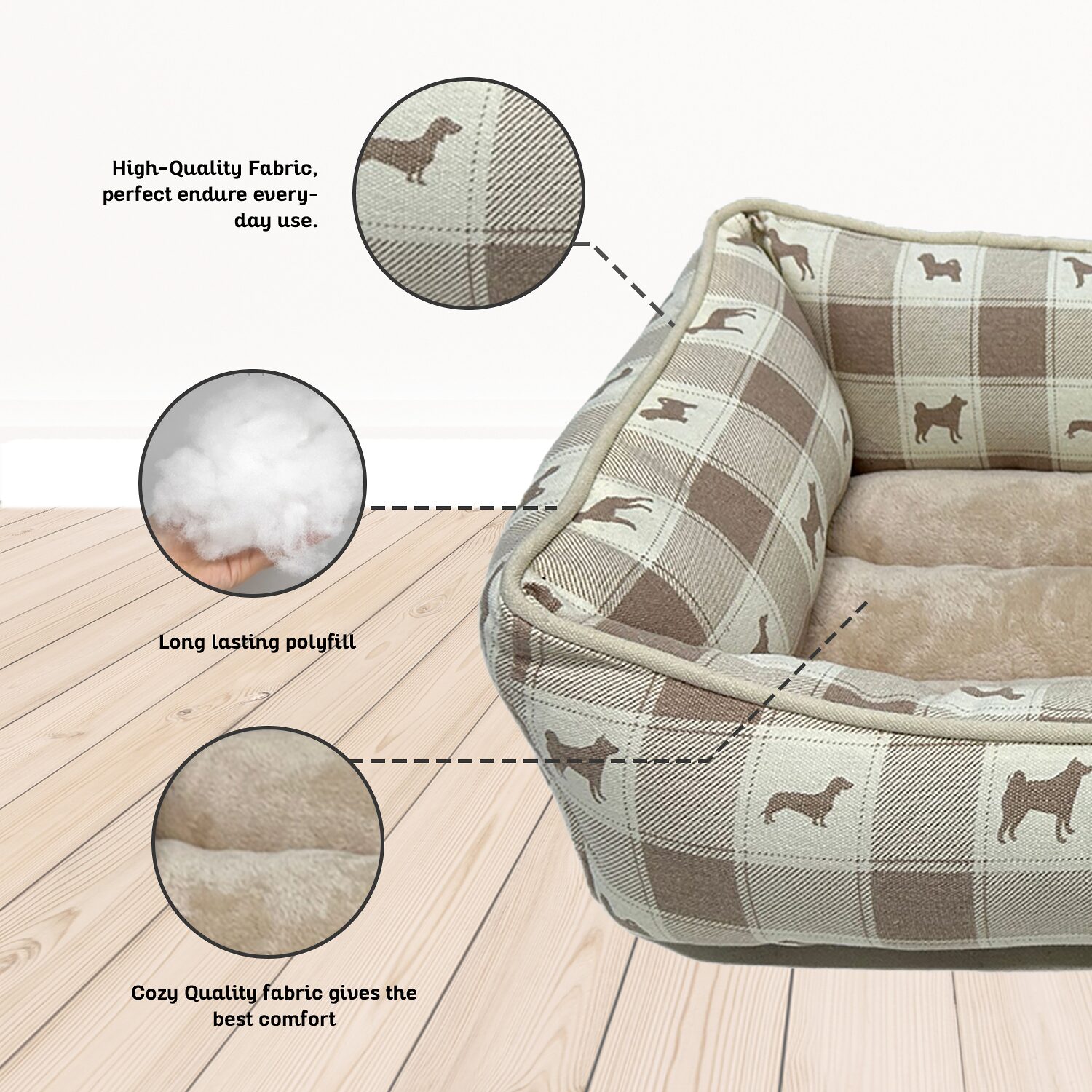 Precious Tails 20" Taupe Plaid Cuddler Pet Bed