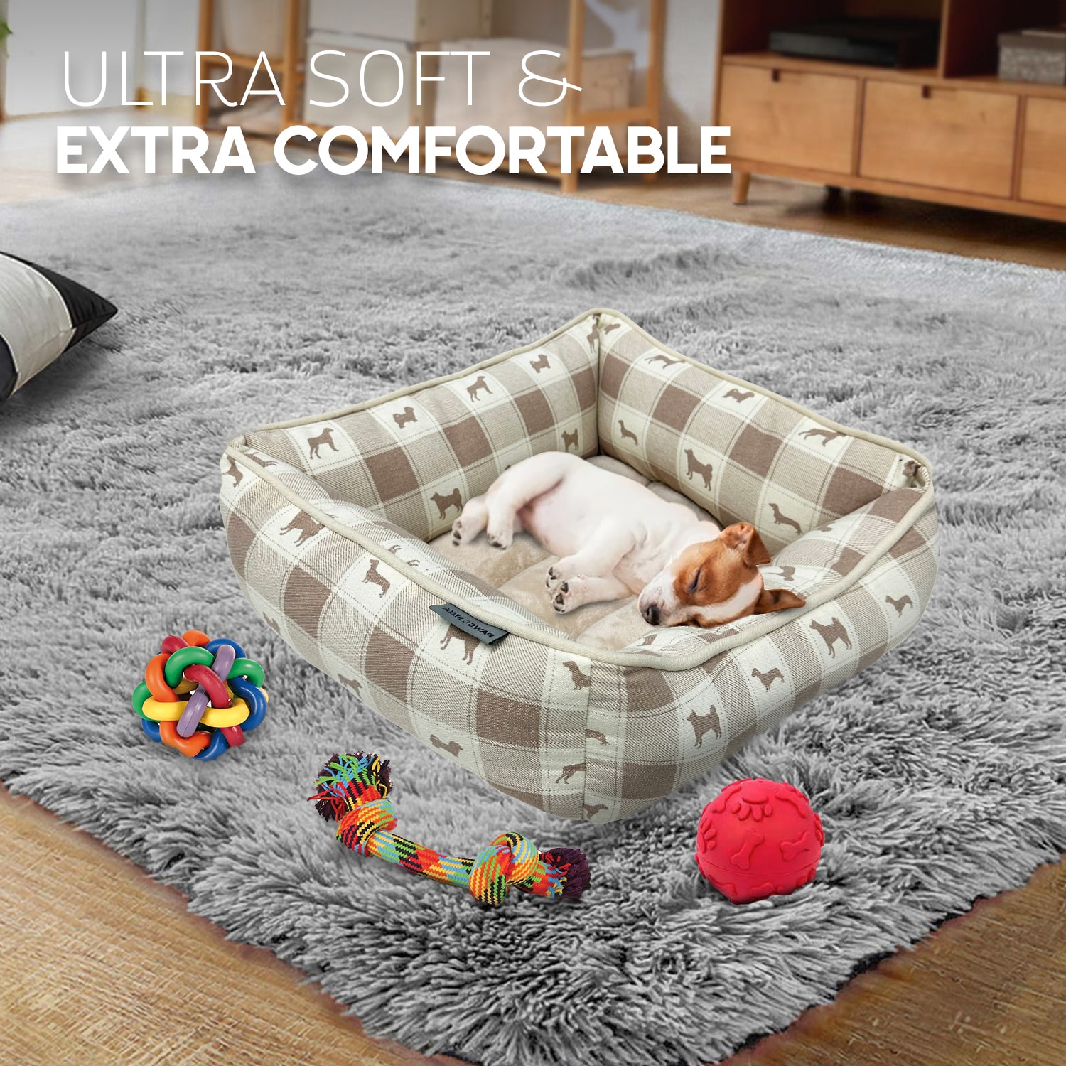 Precious Tails 20" Taupe Plaid Cuddler Pet Bed