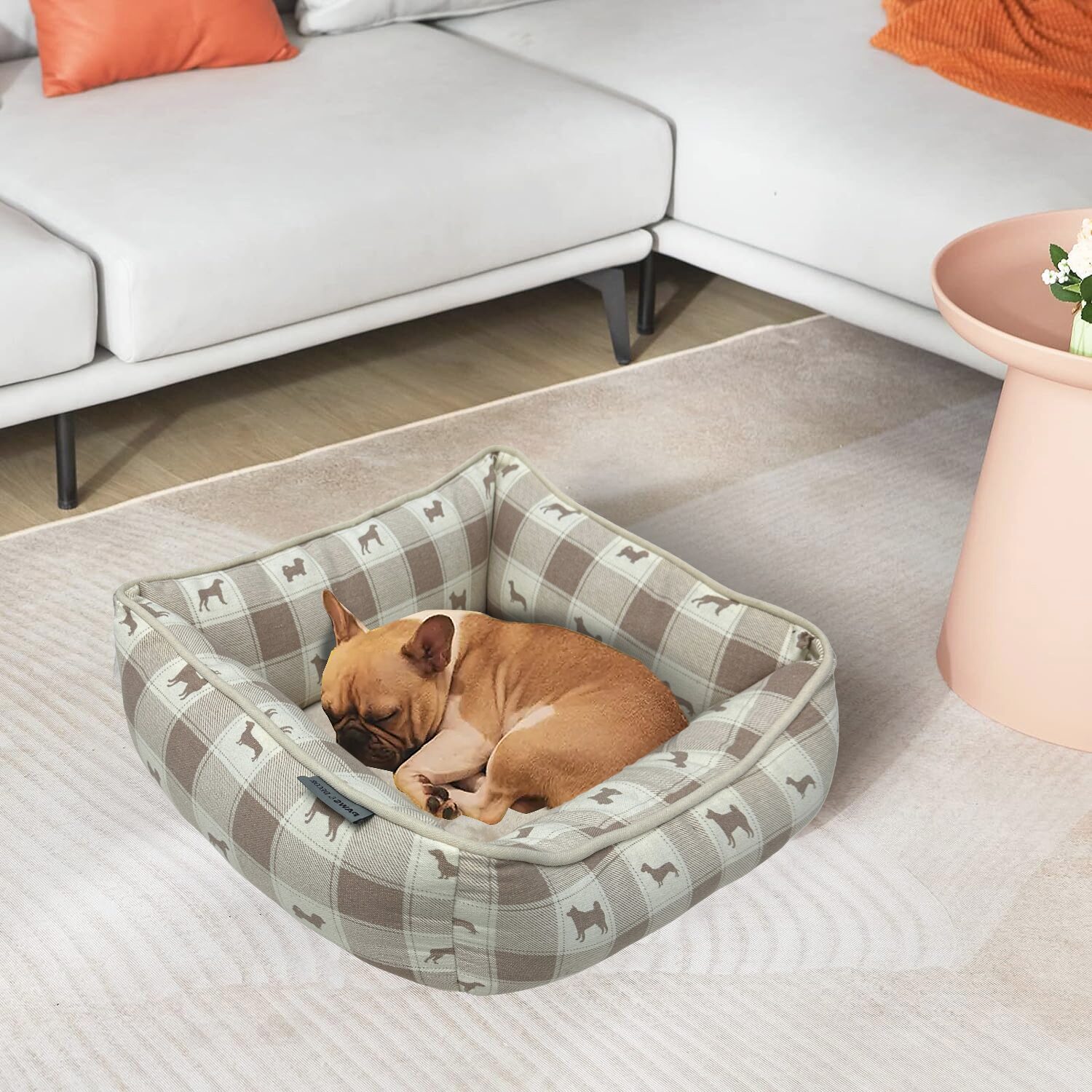 Precious Tails 20" Taupe Plaid Cuddler Pet Bed