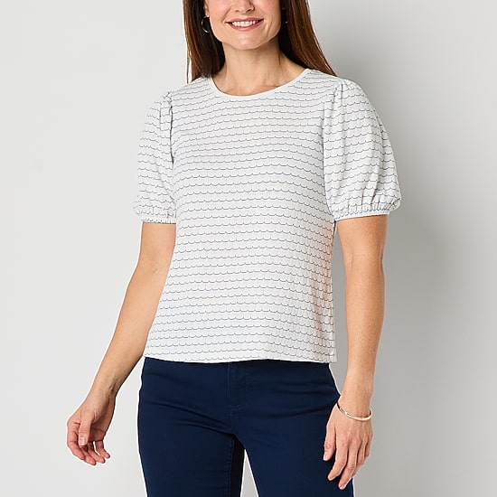 Liz Claiborne Womens Crew Neck Short Sleeve Blouse