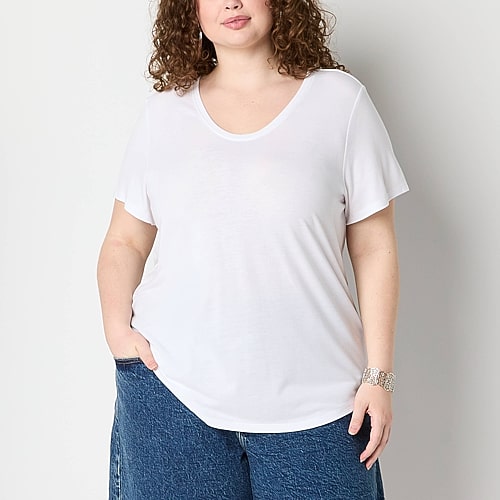 a.n.a Womens Plus Scoop Neck Short Sleeve T-Shirt, 3x, White