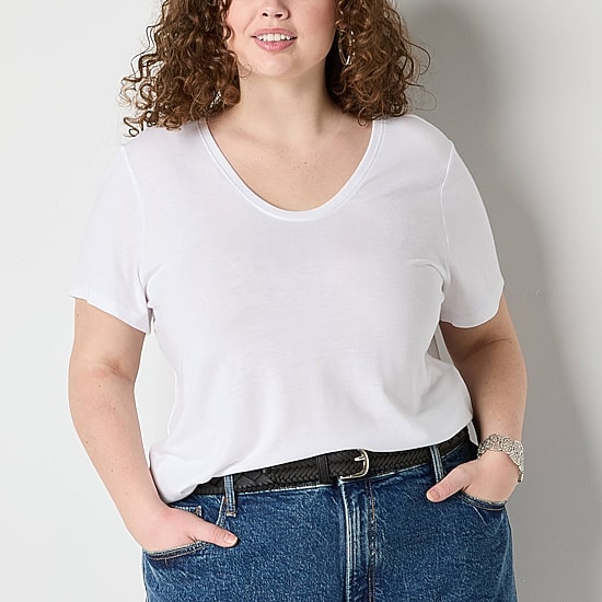 a.n.a Womens Plus Scoop Neck Short Sleeve T-Shirt