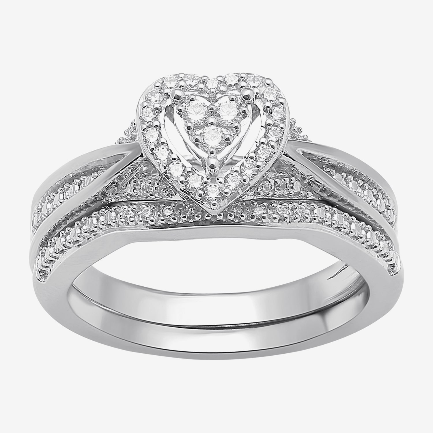(I, I2) Womens 1/5 CT. Lab Grown White Diamond Sterling Silver Heart Bridal Set