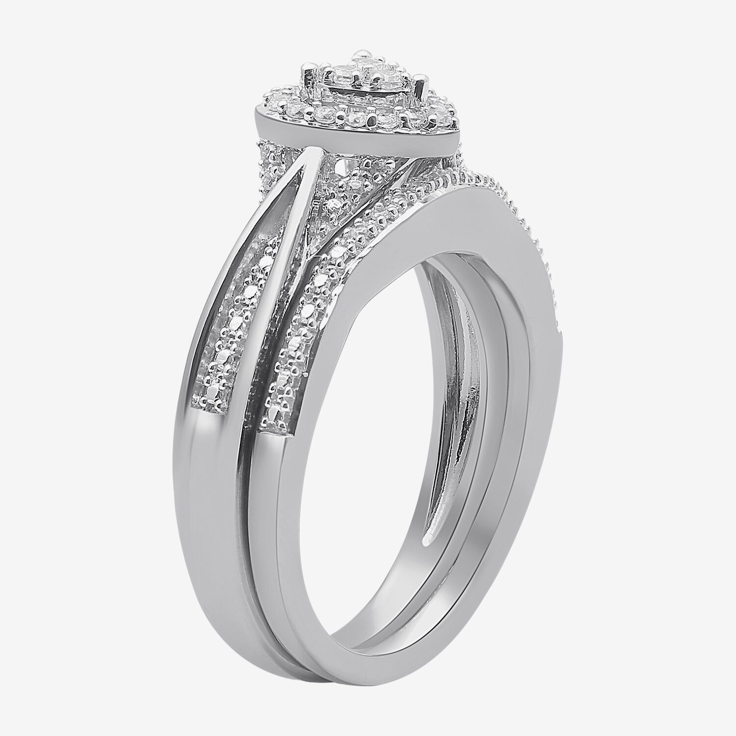 (I, I2) Womens 1/5 CT. Lab Grown White Diamond Sterling Silver Heart Bridal Set