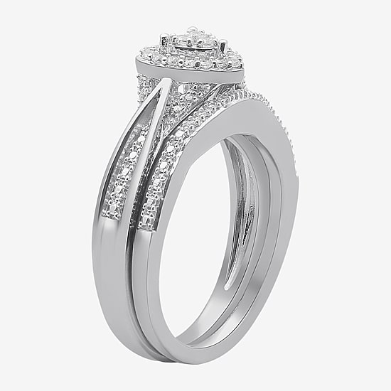 (I, I2) Womens 1/5 CT. Lab Grown White Diamond Sterling Silver Heart Bridal Set