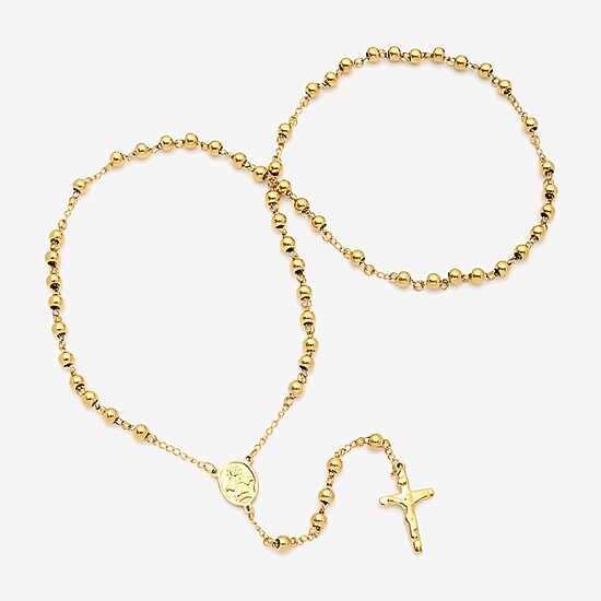 Mens 18K Gold over Stainless Steel Cross Rosary Necklaces