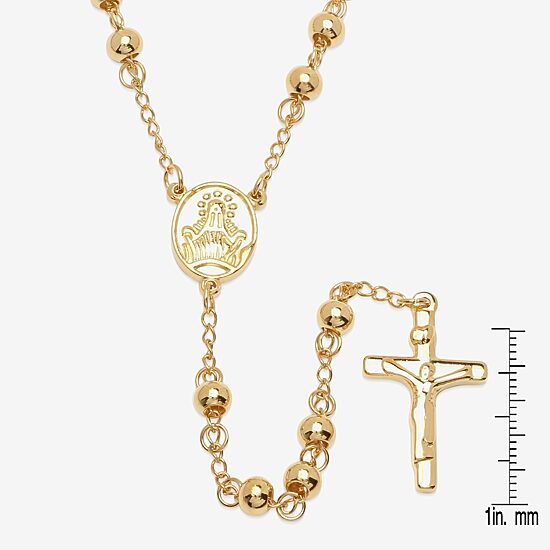 Mens 18K Gold over Stainless Steel Cross Rosary Necklaces