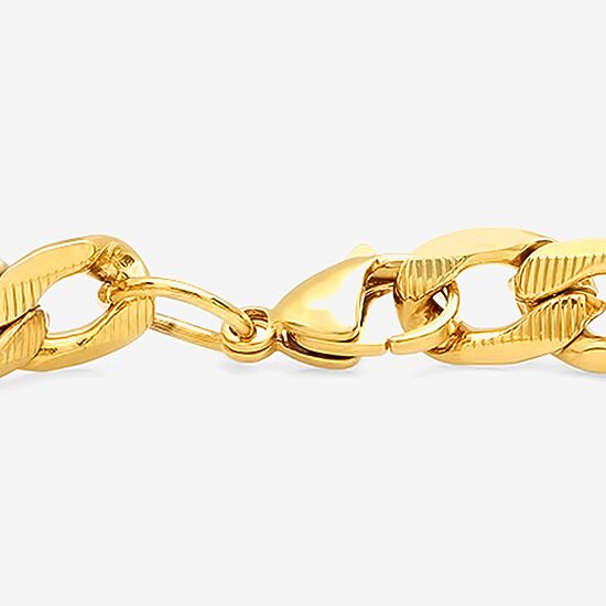 Steeltime Mens 18K Gold Over Stainless Steel 8 1/2 Inch Figaro Hypoallergenic Chain Bracelet