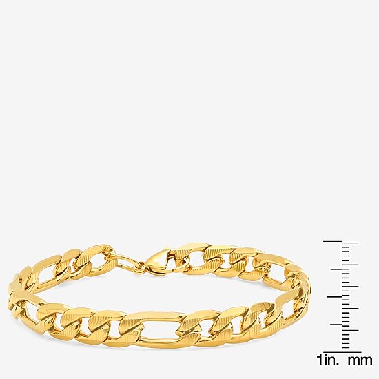 Steeltime Mens 18K Gold Over Stainless Steel 8 1/2 Inch Figaro Hypoallergenic Chain Bracelet
