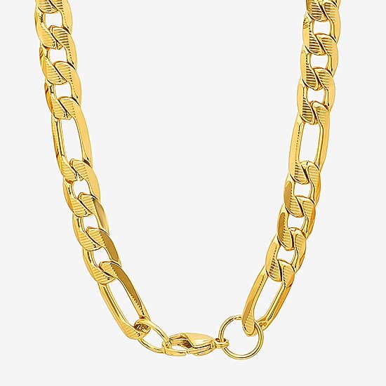 Steeltime Mens 18K Gold Over Stainless Steel Hypoallergenic 24 Inch Figaro Chain Necklace