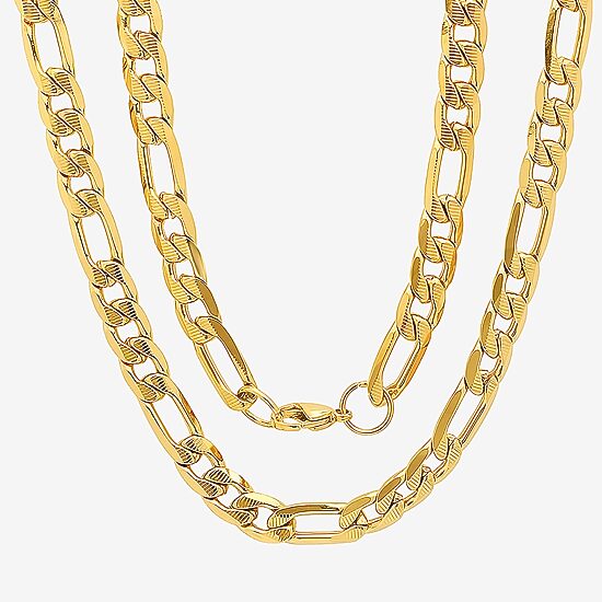 Steeltime Mens 18K Gold Over Stainless Steel Hypoallergenic 24 Inch Figaro Chain Necklace