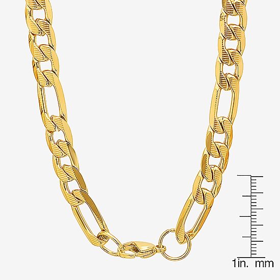 Steeltime Mens 18K Gold Over Stainless Steel Hypoallergenic 24 Inch Figaro Chain Necklace