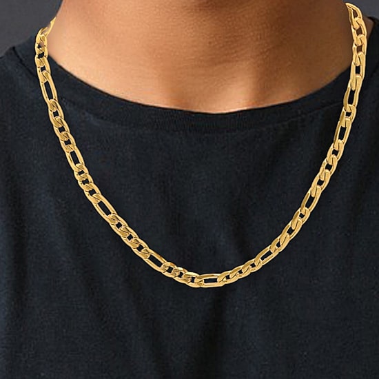 Steeltime Mens 18K Gold Over Stainless Steel Hypoallergenic 24 Inch Figaro Chain Necklace