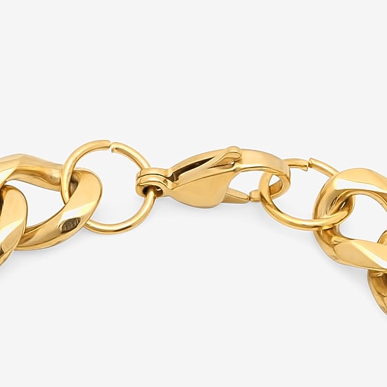 Steeltime Mens 18K Gold Over Stainless Steel Solid Curb Id Bracelet