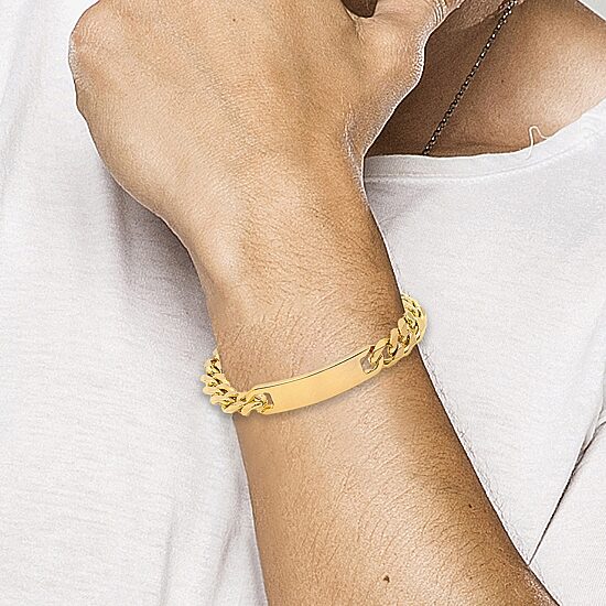 Steeltime Mens 18K Gold Over Stainless Steel Solid Curb Id Bracelet