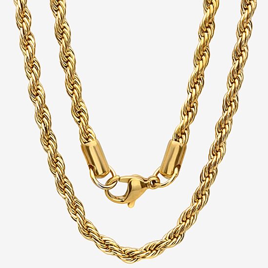 Mens 18K Gold Over Stainless Steel Hypoallergenic 30 Inch Rope Chain Necklace