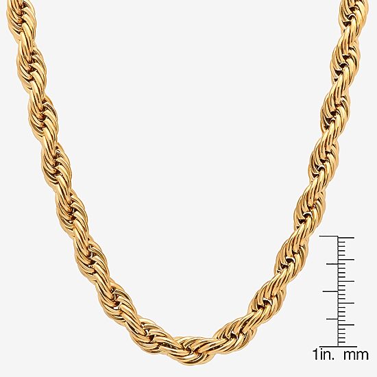 Mens 18K Gold Over Stainless Steel Hypoallergenic 30 Inch Rope Chain Necklace