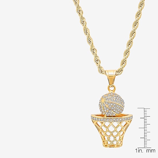 Steeltime Basketball Mens 2 1/4 CT. T.W. White Cubic Zirconia 18K Gold Over Stainless Steel Hypoallergenic 24 Inch Pendant Necklace