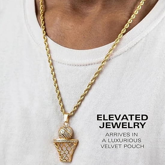 Steeltime Basketball Mens 2 1/4 CT. T.W. White Cubic Zirconia 18K Gold Over Stainless Steel Hypoallergenic 24 Inch Pendant Necklace