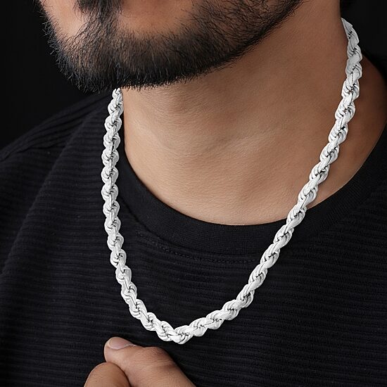 Sterling Silver Solid Rope Chain Necklace