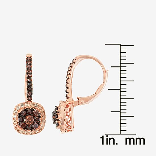 Womens 5/8 CT. T.W. Brown Cubic Zirconia 14K Rose Gold Over Silver Drop Earrings