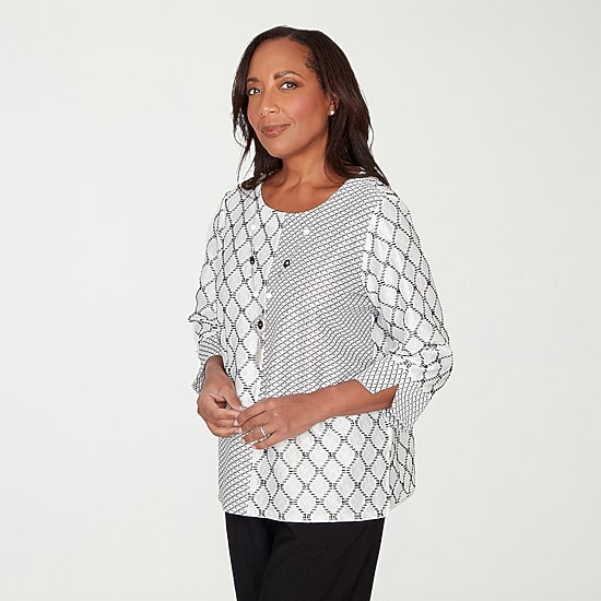 Alfred Dunner Crowd Pleaser Womens U Neck 3/4 Sleeve T-Shirt