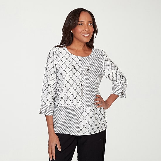 Alfred Dunner Crowd Pleaser Womens U Neck 3/4 Sleeve T-Shirt