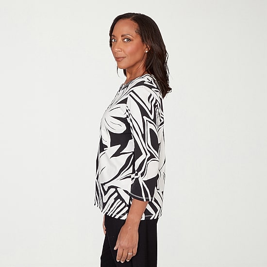 Alfred Dunner Crowd Pleaser Womens V Neck 3/4 Sleeve T-Shirt