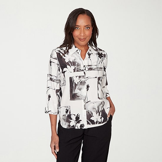 Alfred Dunner Crowd Pleaser Womens 3/4 Sleeve Blouse
