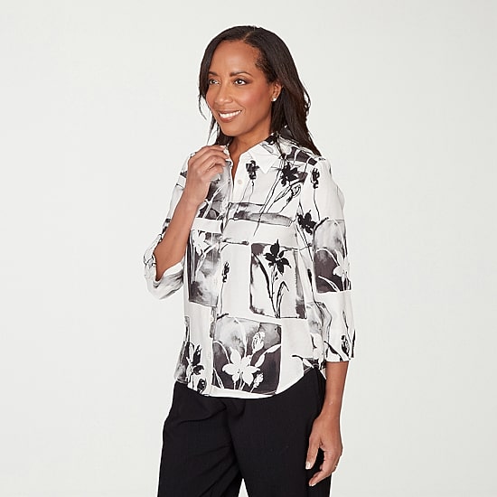 Alfred Dunner Crowd Pleaser Womens 3/4 Sleeve Blouse
