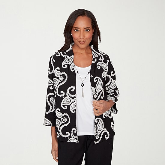 Alfred Dunner Crowd Pleaser Womens 3/4 Sleeve Embroidered Blouse