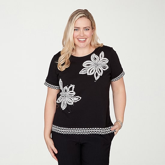 Alfred Dunner Crowd Pleaser Womens Crew Neck Short Sleeve T-Shirt