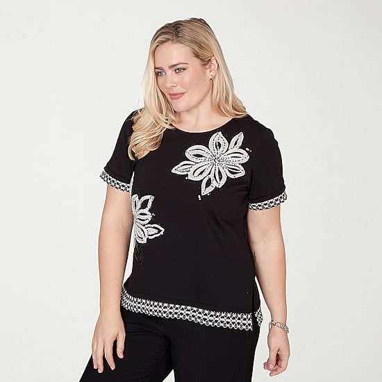 Alfred Dunner Crowd Pleaser Womens Crew Neck Short Sleeve T-Shirt