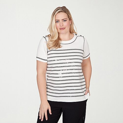 Alfred Dunner Crowd Pleaser Womens Crew Neck Short Sleeve T-shirt In Black