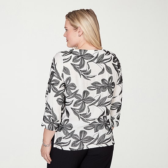 Alfred Dunner Crowd Pleaser Womens Crew Neck 3/4 Sleeve T-Shirt