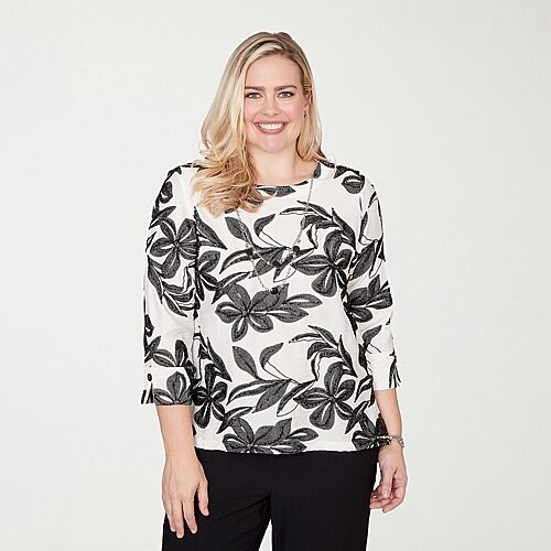 Alfred Dunner Crowd Pleaser Womens Crew Neck 3/4 Sleeve T-shirt In White