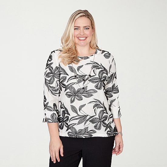 Alfred Dunner Crowd Pleaser Womens Crew Neck 3/4 Sleeve T-Shirt