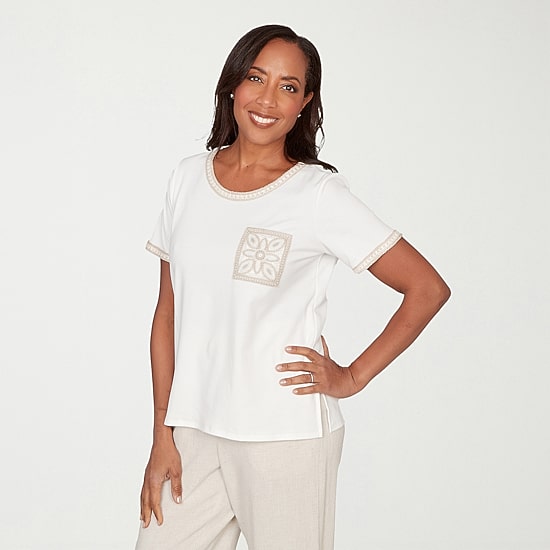 Alfred Dunner Natural Wonder Womens Crew Neck Short Sleeve T-Shirt