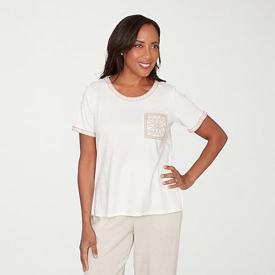 Alfred Dunner Natural Wonder Womens Crew Neck Short Sleeve T-Shirt