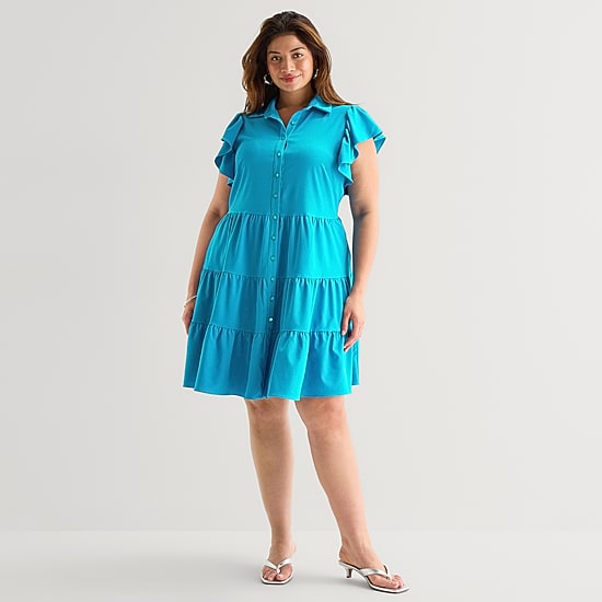 Danny & Nicole Womens Plus Short Sleeve Shirt Dress