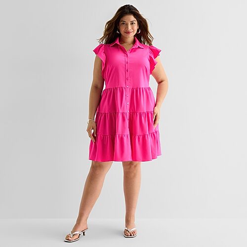 Danny & Nicole Womens Plus Short Sleeve Shirt Dress In Pink