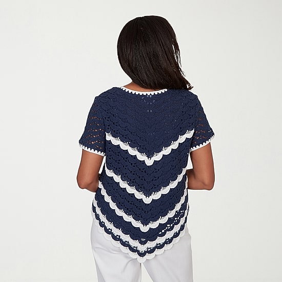 Alfred Dunner Port Side Womens Crochet Crew Neck T-Shirt