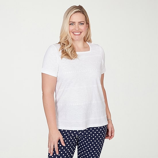 Alfred Dunner Port Side Womens Square Neck Short Sleeve T-Shirt
