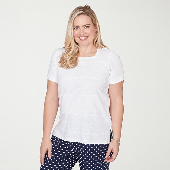 Alfred Dunner Port Side Womens Square Neck Short Sleeve T-Shirt
