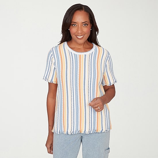 Alfred Dunner Out Of The Blue Womens Crew Neck Short Sleeve T-Shirt